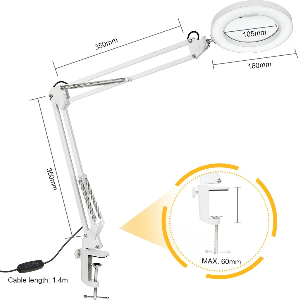 Lampe de Bureau pour Couture et Modélisme avec Loupe 8x et Bras LED