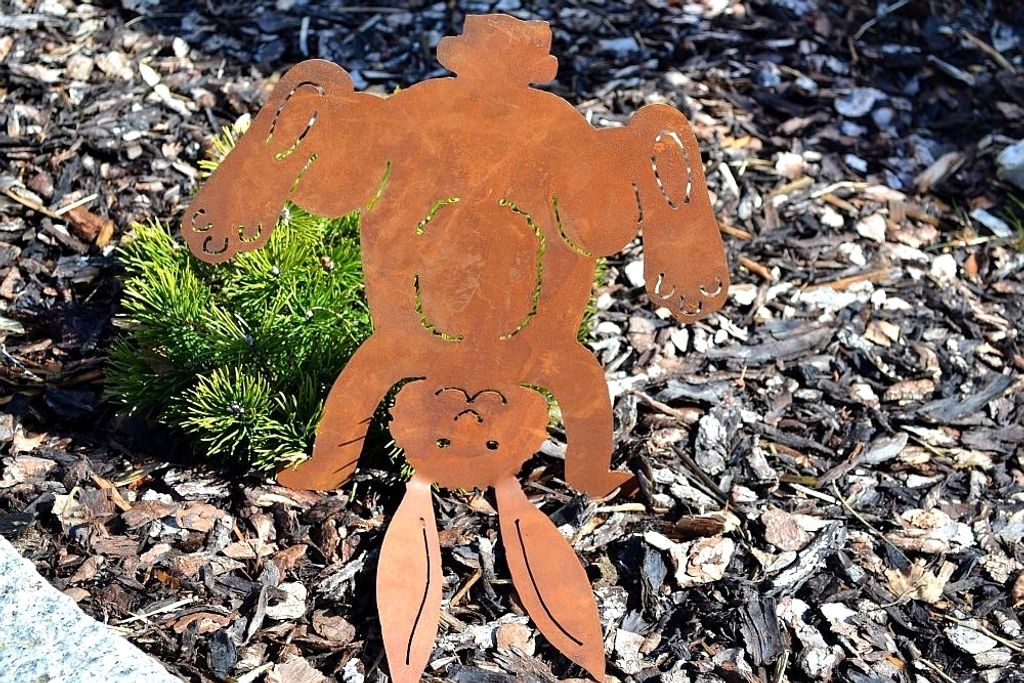 Ostern Osterdeko Osterhase Hase Rost Rostdeko Handstandhase mit gebogenen Ohren