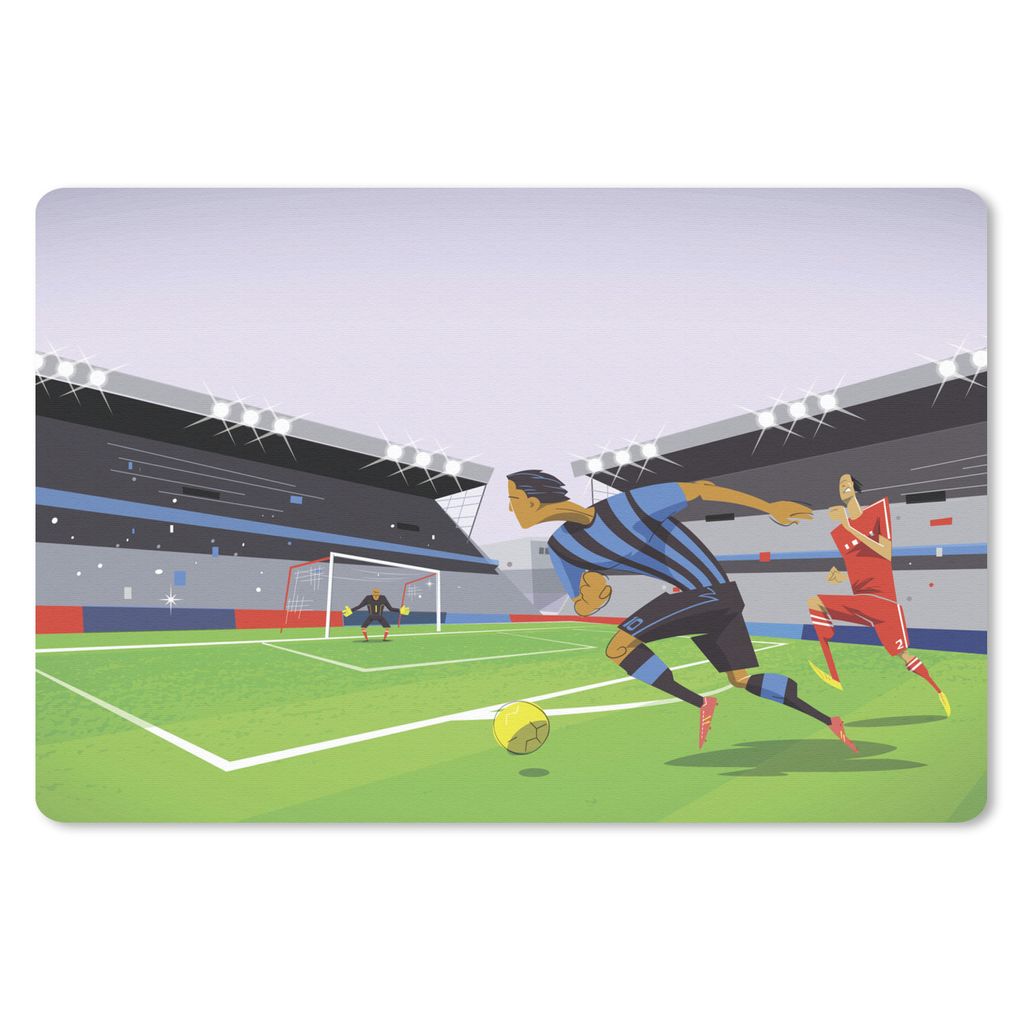 MuchoWow Schreibtischunterlage Eine Illustration von Spielern, die in einem Stadion Fußball spielen - Junge - Mädchen - Kinder 60x40 cm - XXL M...