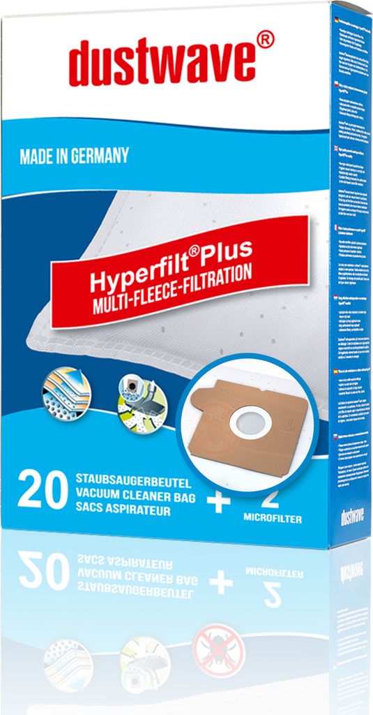 20 Staubsaugerbeutel | Filtertüten | Staubfilter passend für Alfatec - Alpha 400E - dustwave Markenstaubbeutel / Germany + inkl. 2 Microfilter...