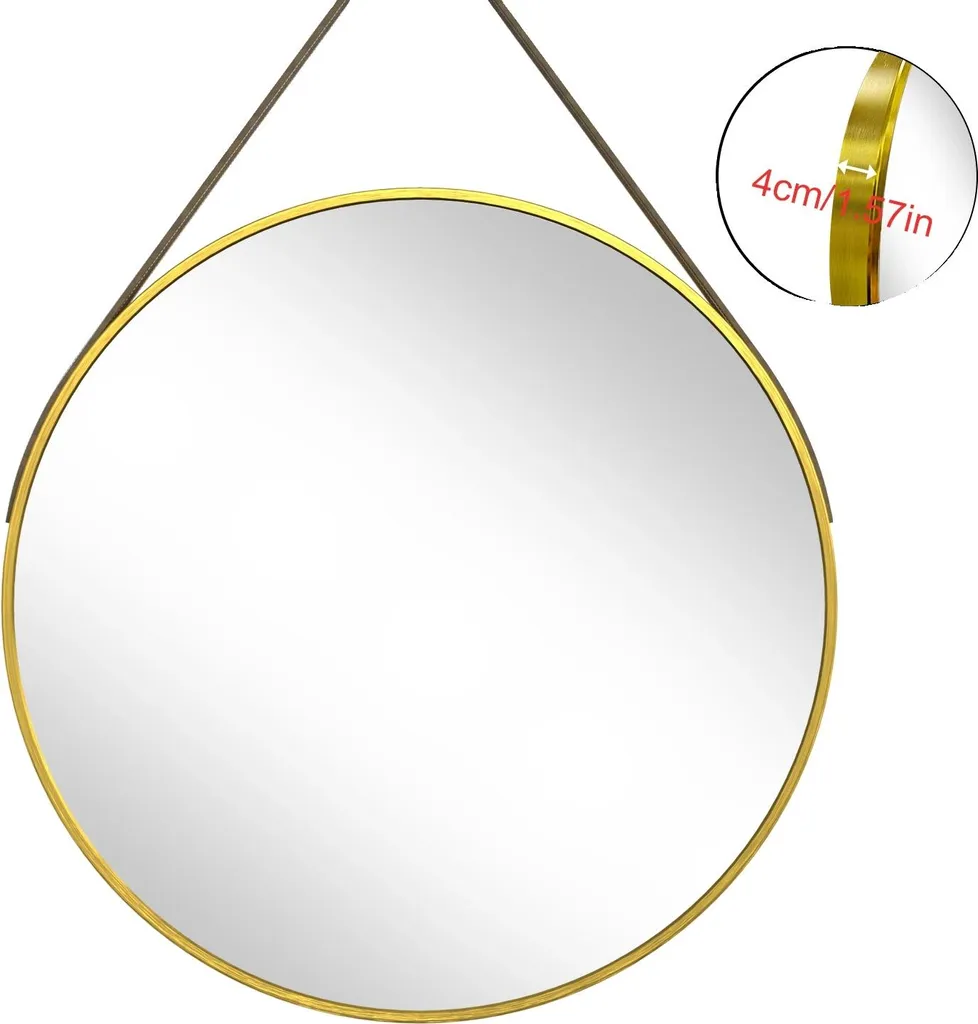 Specchio 60cm Rotondo Oro Spazzolato - Arredo Moderno con Pelle