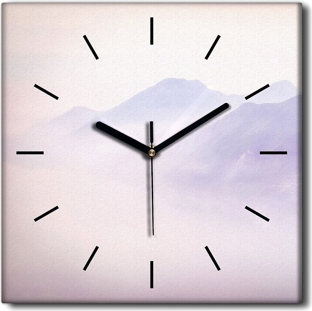 Coloray Uhr auf Leinwand 30x30 cm Wand Uhr Dekoration Wohnzimmer Segeltuch schwarze Hände -Berge Himmel Dorf Natur