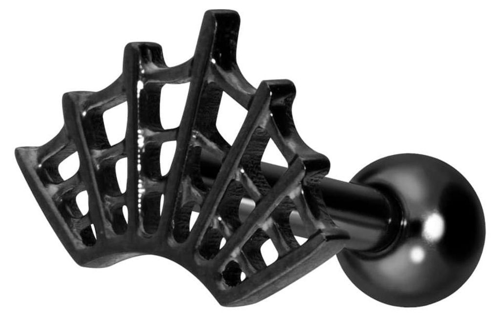 Ohrpiercing Titan Ohrpiercing mit Innengewinde SPINNENNETZ Schwarz Stablänge: 8mm