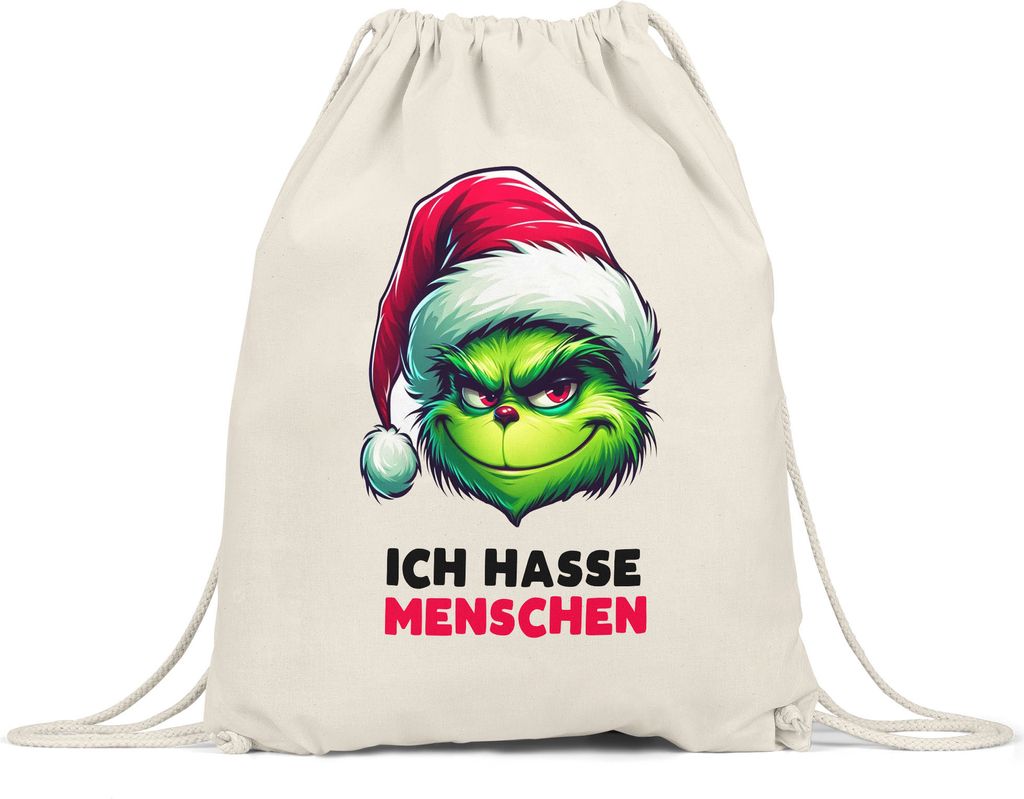 Ich hasse Menschen Turnbeutel Lustig Anti Weihnachten Ironisch Xmas Spruch