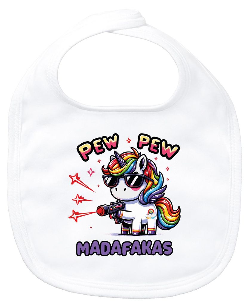 Huuraa Baby Lätzchen Pew Pew cooles Einhorn White Klettverschluss Baumwolle Latz Geschenkidee