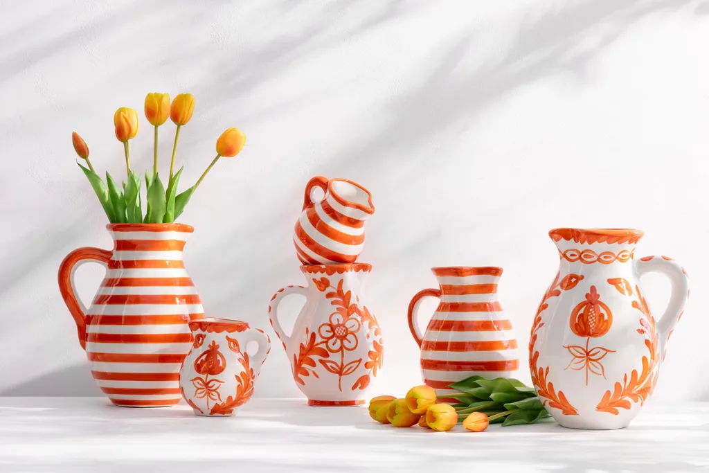 J-Line Granada Stripes Vase en Céramique Blanc et Orange - Grand Format - 2