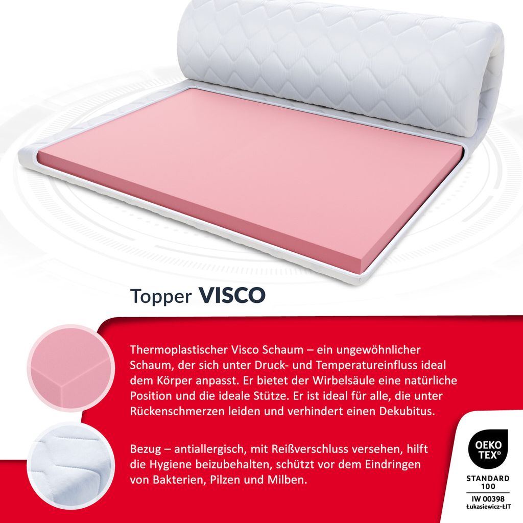 MKS Dream Comfort Gel Topper 120 x 200 cm, 5 cm traagschuim topper met ademende overtrek, comfortabel gelschuim H3/H4 voor matrassen met verkoelend effect en perfecte aanpassing aan het lichaam