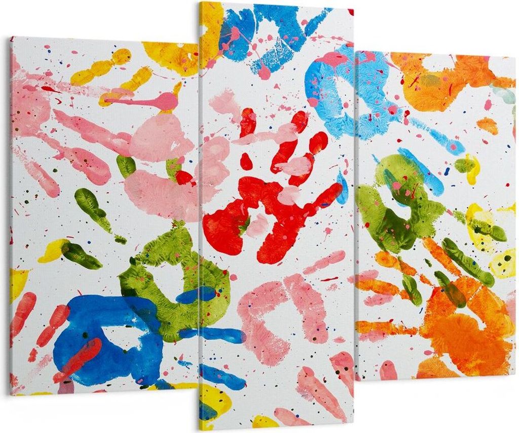 Bild auf Leinwand - Leinwandbild - Drucke Hände Komposition mehrfarbig - 130x100cm - Wand Bild - Wanddeko - Leinwanddruck - Bilder - Kunstdruck - ...