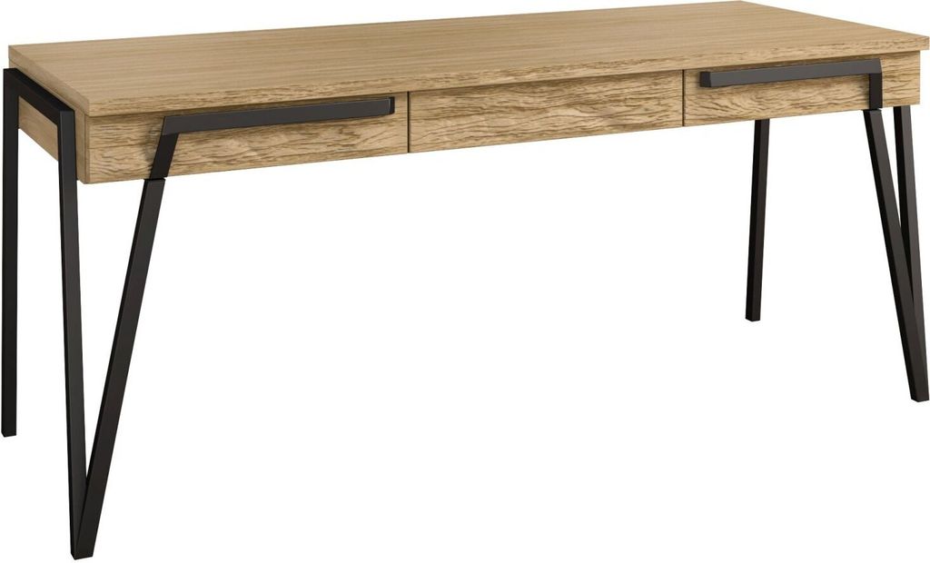 Schreibtisch Kastav 48, Farbe: Eiche / Schwarz, teilmassiv - 79 x 180 x 75 cm (H x B x T)