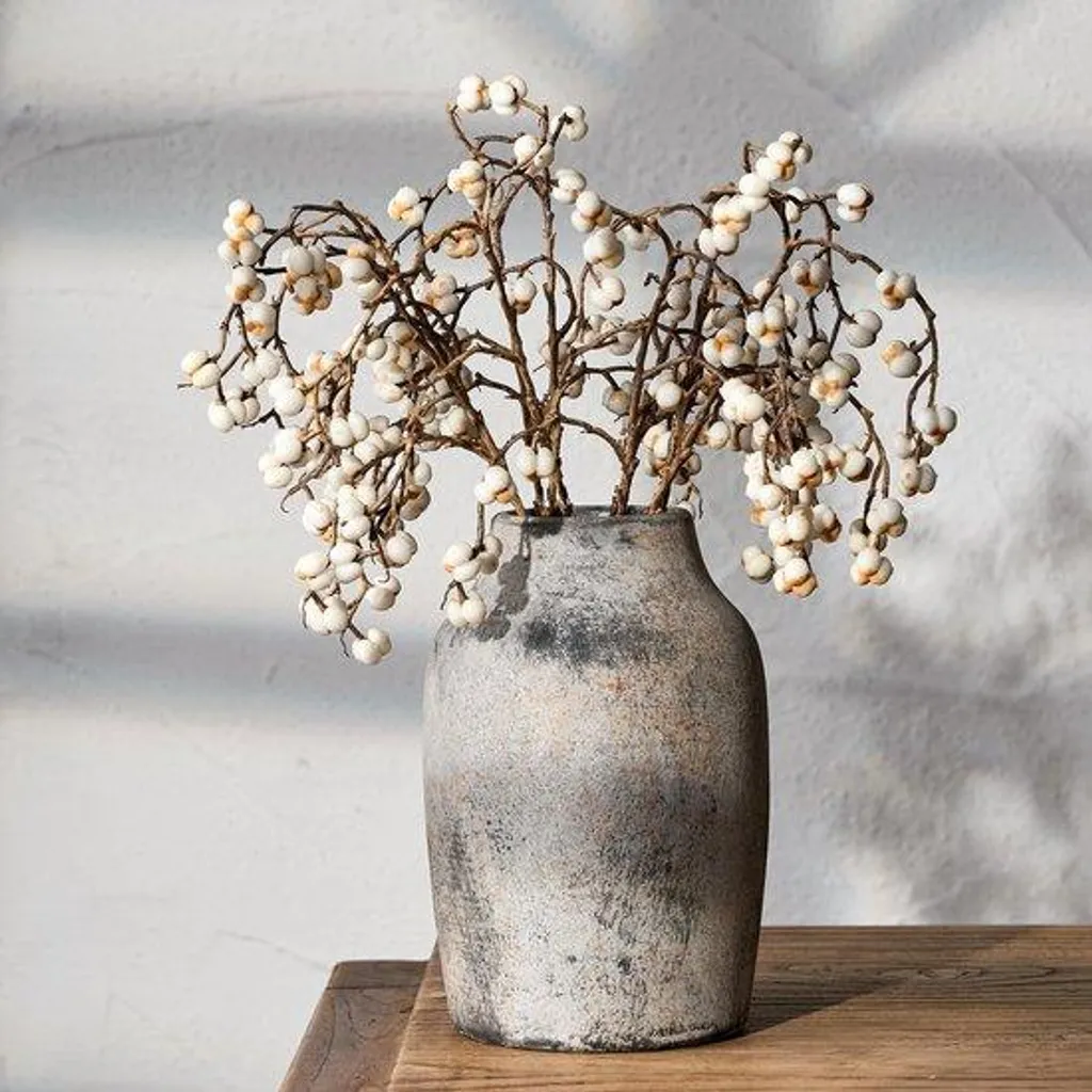 Vase décoration de cheminée et salon gris - Terre cuite 18 cm bohème