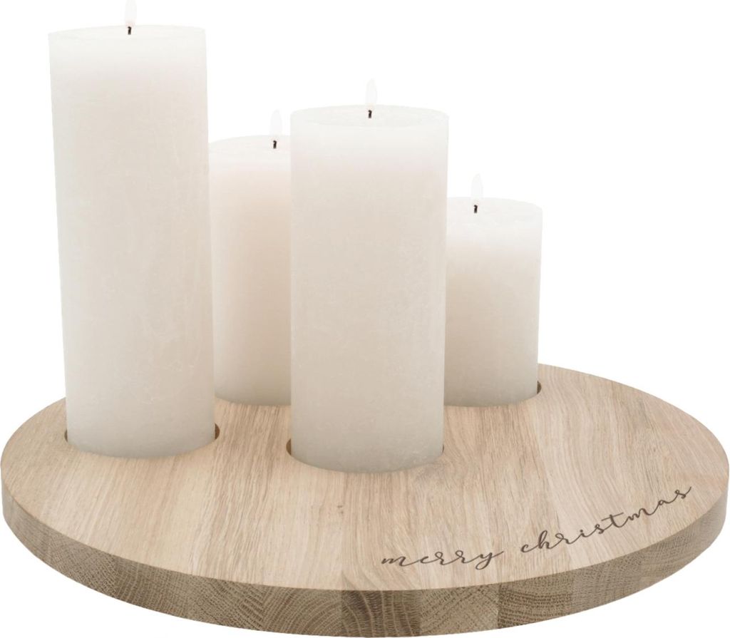 Eulenschnitt Kerzenbrett aus Eiche Merry Christmas 29cm