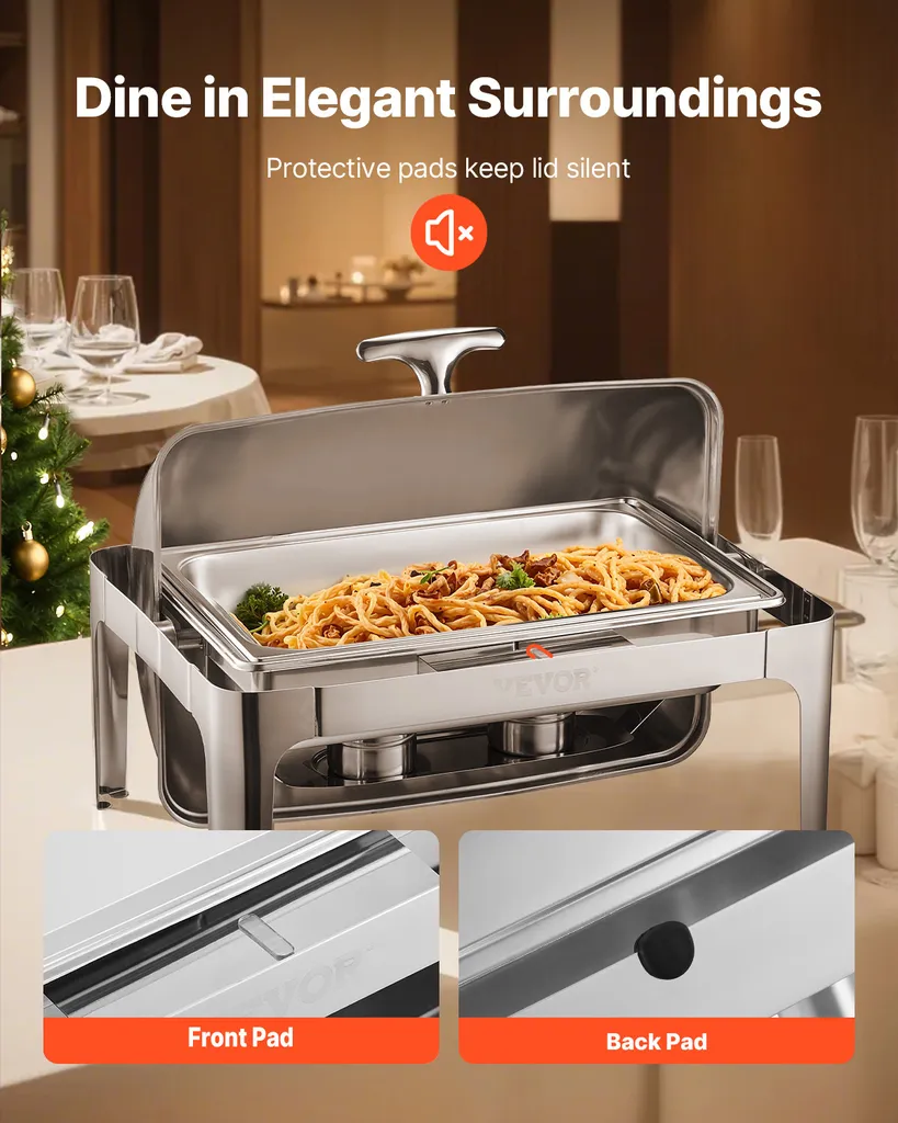 Chauffe-plat professionnel de buffet inox argenté avec couvercle - 7