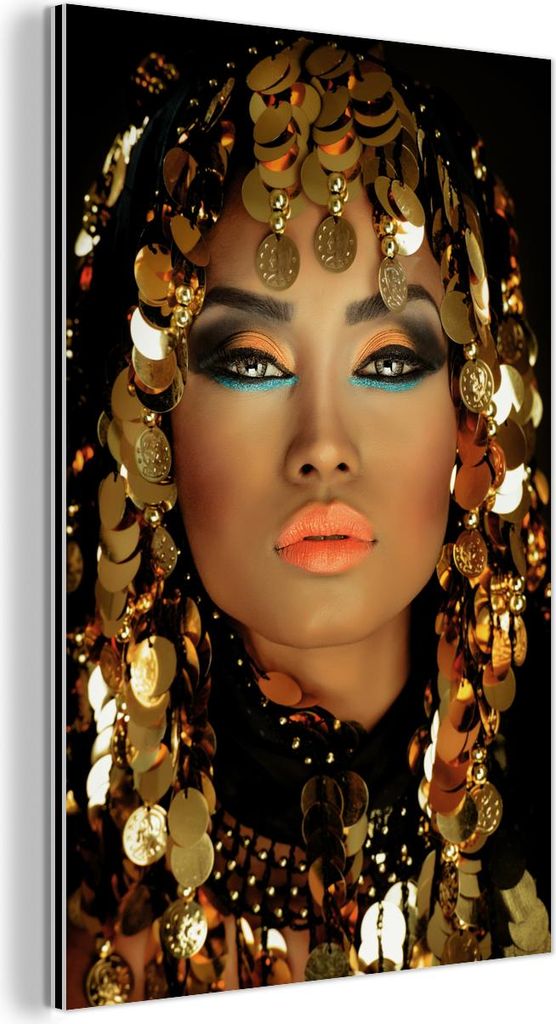 MuchoWow Wanddekoration Metall Metallbild Wandkunst 20x30 cm Frau - Kleopatra - Gold - Schmuck - Make-up - Luxus MuchoWow Aluminium Gemälde - Alu ...
