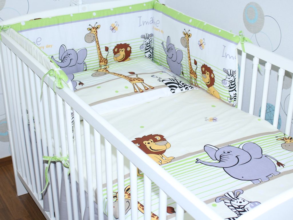3 teiliges Baby Bettset mit Bettwäsche und Nestchen für Bett 70x140 cm - 8. Safari Grün