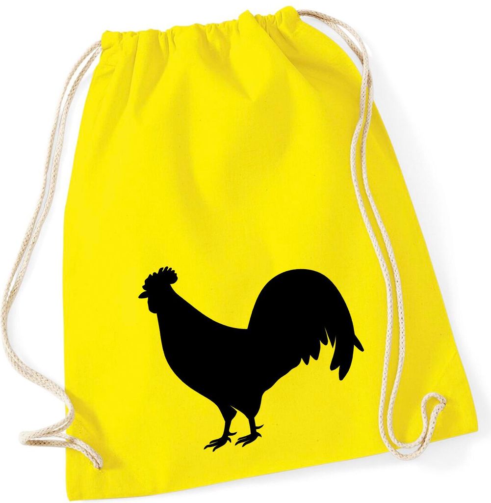 Huuraa Turnbeutel Hahn Silhouette 12 Liter Yellow Baumwolle Rucksack Geschenkidee