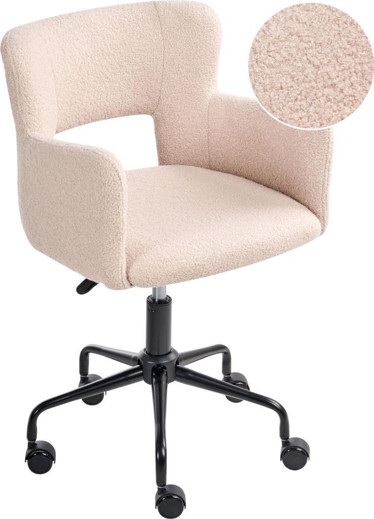 BELIANI Bürostuhl Beige Stoffbezug Bouclé Gesteppt mit Armlehnen Rollen Gasdruckfeder Höhenverstellbar Drehbar Büro Wohnzimmer Esszimmer Drehstuhl