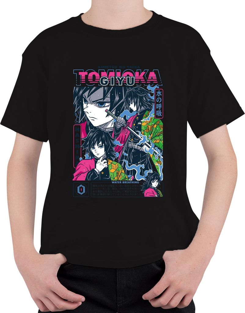 Giyu Tomioka Kimetsu no Yaiba Water Breathing Schwert Hashira Uni Kinder T-Shirt, Schwarz, 116