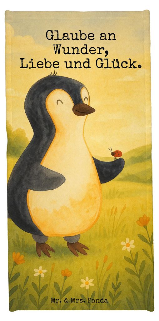 Mr. & Mrs. Panda Badehandtuch Pinguin Marienkäfer Design - Eisblau - Geschenk, sporthandtuch, Aufmerksam, Badhandtuch, Strandtuch, Handtuch, Dusch...