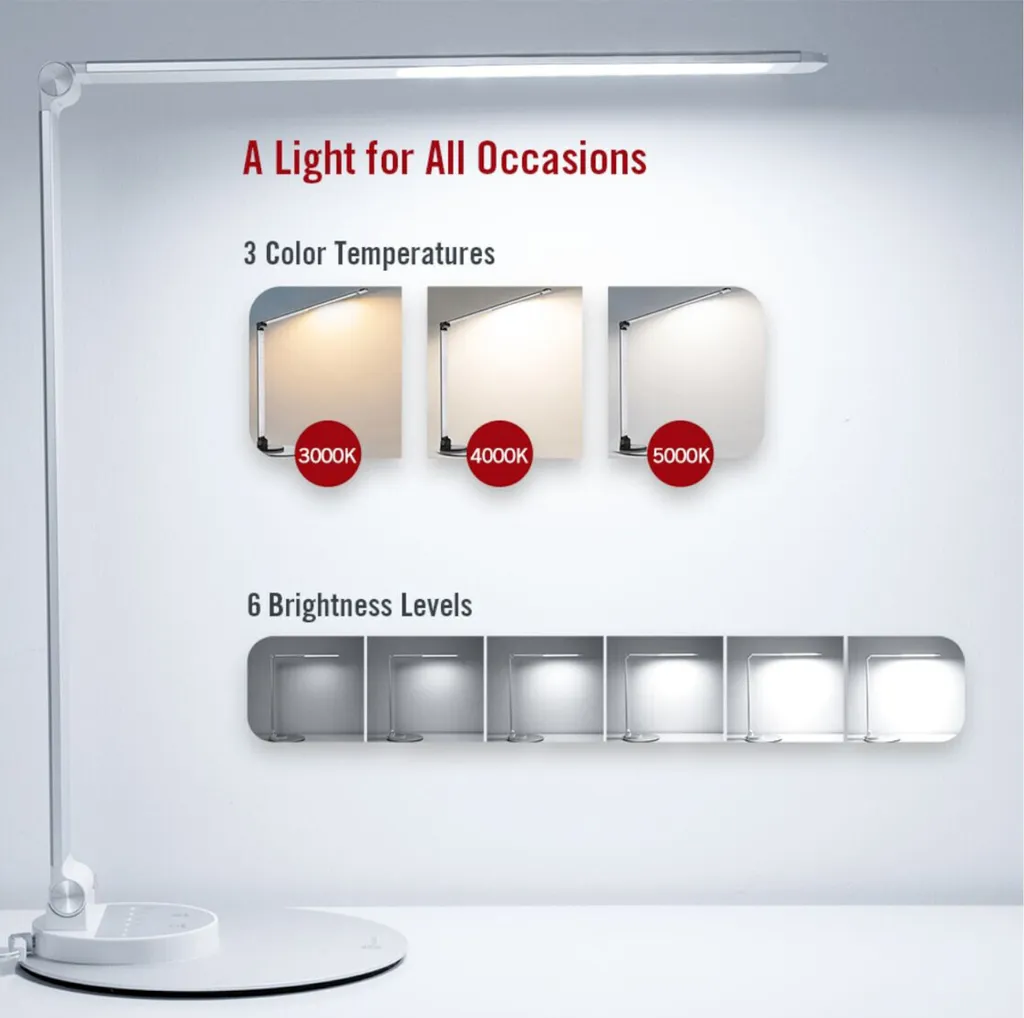Lampe de Bureau LED Argent Design avec Bras Ajustable TaoTronics 10W - 4