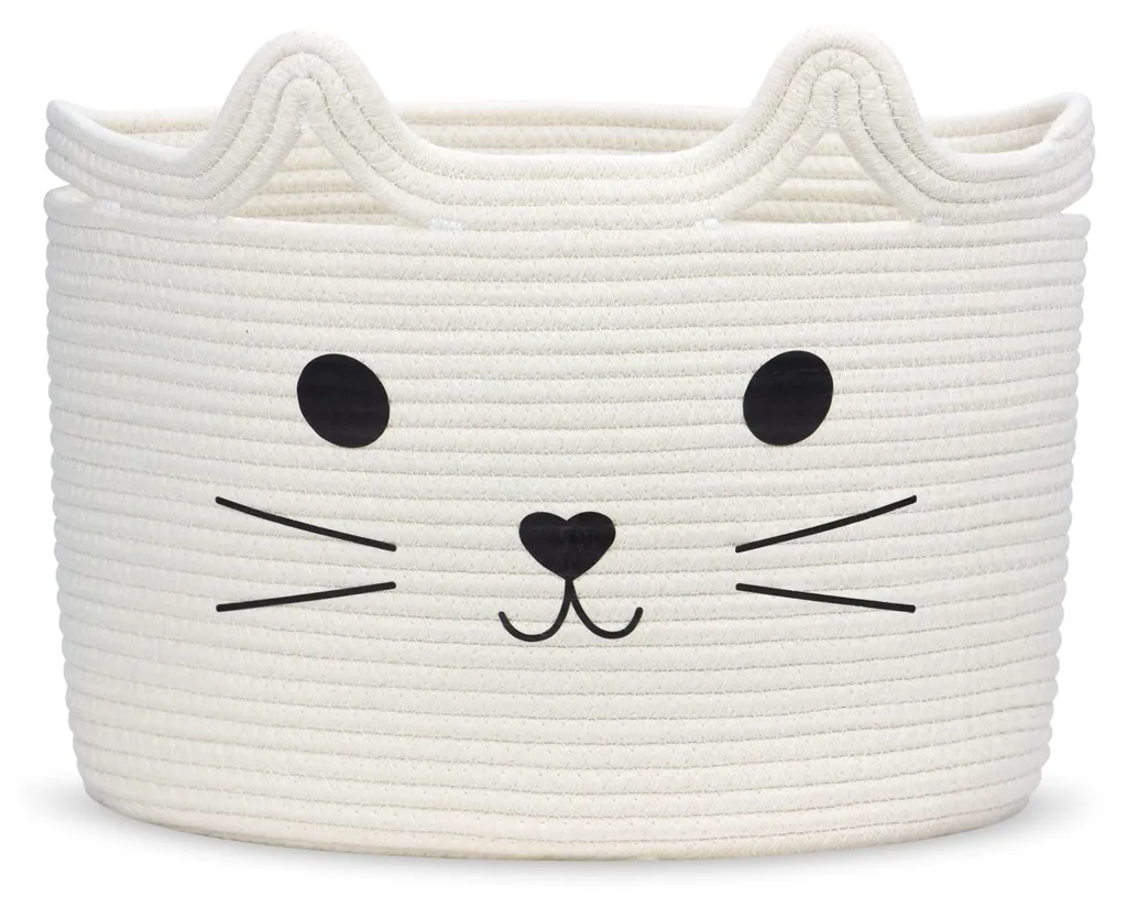 Panier de rangement chat blanc en coton pour jouets et linge d'enfant