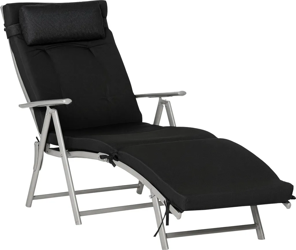 Bain de Soleil Pliable Outsunny Transat avec Matelas 7 Positions Noir