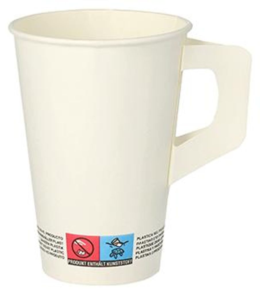 4000x Pappbecher mit Henkel 0,2 l, Ø 7 cm · 9,7 cm weiss für Heißgetränke Kaffee Glühweinbecher