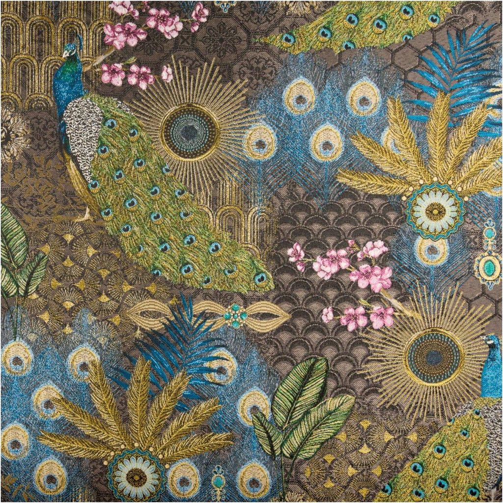 Jacquardstoff Meterware Dekostoff Pfau blau grün 1,40m