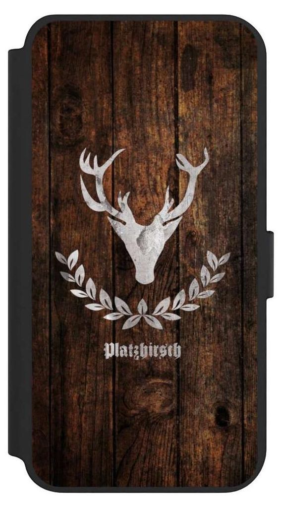 NIVOCASE Klapphülle für Samsung Galaxy S23+ Handyhülle aus Kunst Leder NIVOflip schwarz Hirsch Holz Holzoptik
