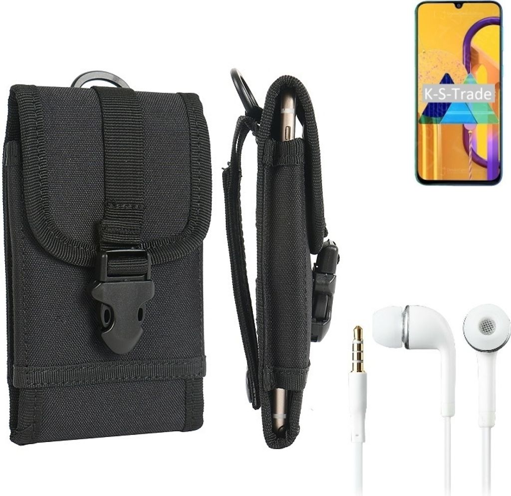 K-S-Trade Holster Schutz Hülle kompatibel mit Samsung Galaxy M30s Gürteltasche Handy Hülle Tasche outdoor Seitentasche schwarz 1x + Kopfhörer
