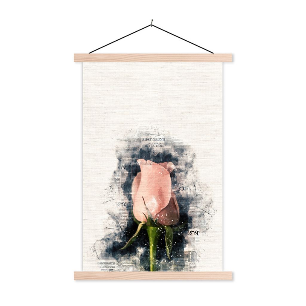 MuchoWow Textilposter Rosa Blume mit abstraktem Leuchten 120x180 cm mit holzfarbenen Rahmen - Textil-Plakat