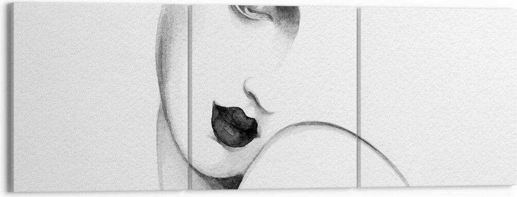 Bild auf Leinwand - Leinwandbild - 3 Teile - Porträt Frau Skizze - 150x50cm - Wand Bild - Wanddeko - Wandbilder - Leinwanddruck - Bilder - Wanddek...