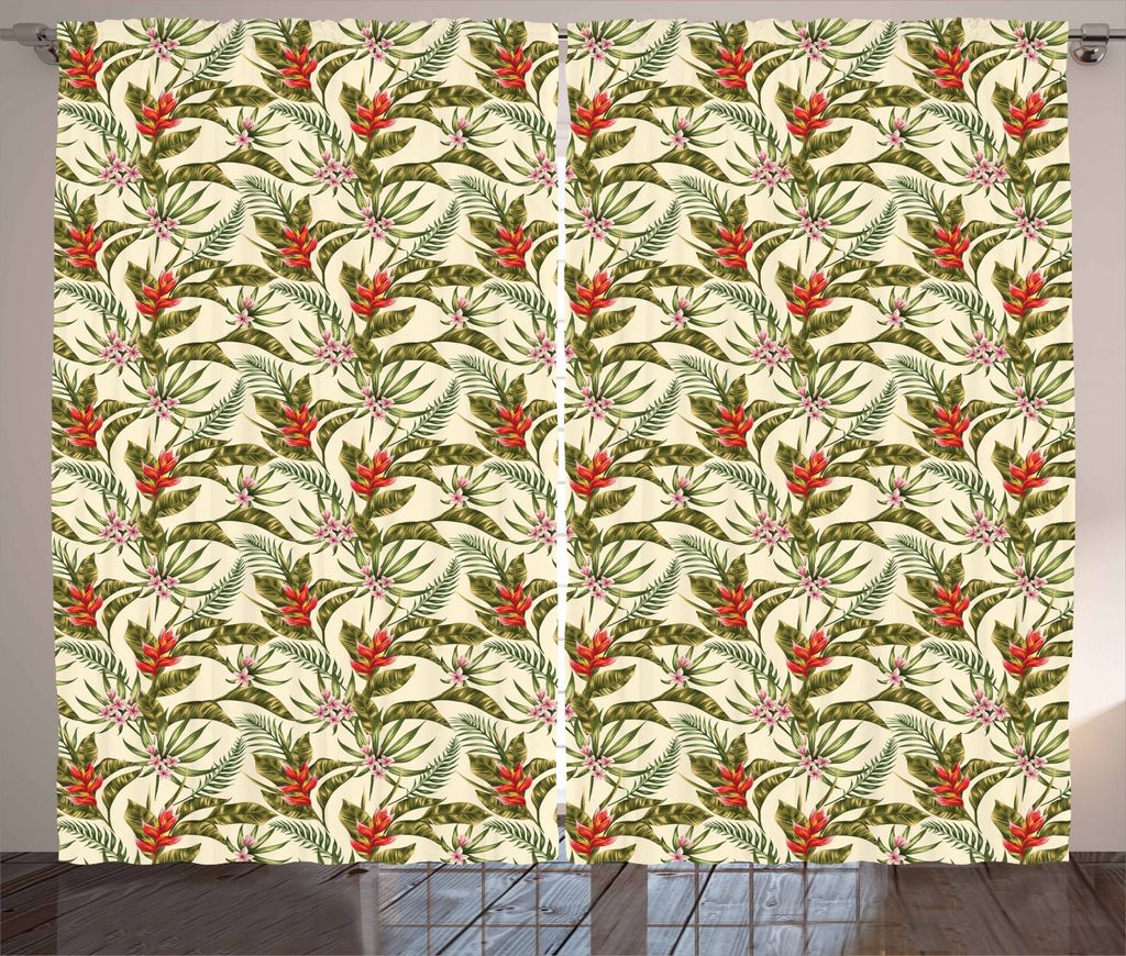 ABAKUHAUS Blatt Rustikaler Gardine, Romantische Aloha Weinlese, Schlafzimmer Kräuselband Vorhang mit Schlaufen und Haken, 280 x 245 cm, Mehrfarbig