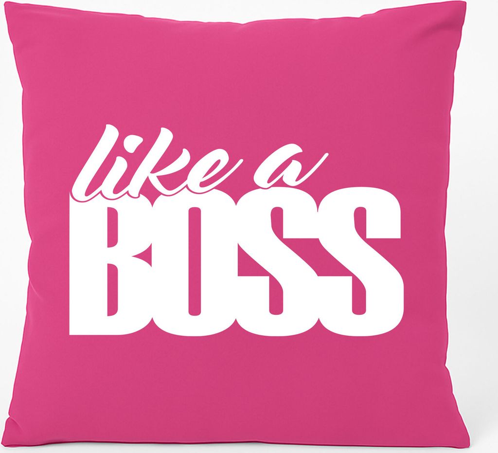 Huuraa Kissen like a Boss Spruch 40x40cm mit Füllung Fuchsia Baumwolle Dekokissen Geschenkidee