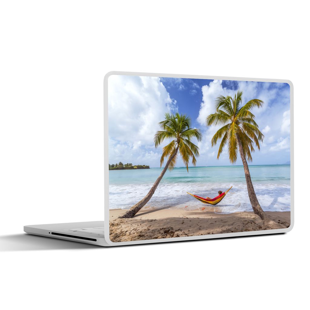 MuchoWow Laptop Aufkleber Sticker Cover Strand - Palmen - Hängematte 30x22 cm - Laptop-Sticker