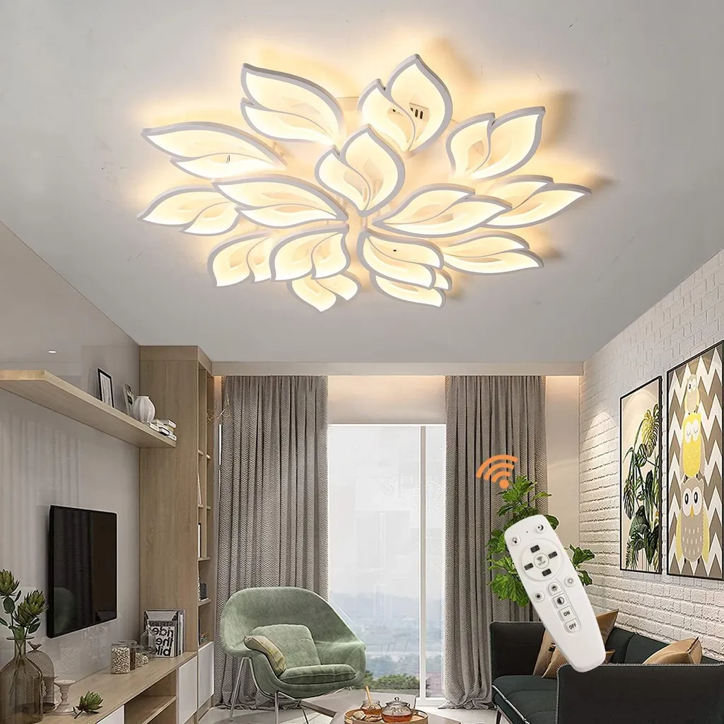 Plafonnier LED 95cm Dimmable 15 Feuilles 100W - Éclairage Salon Design