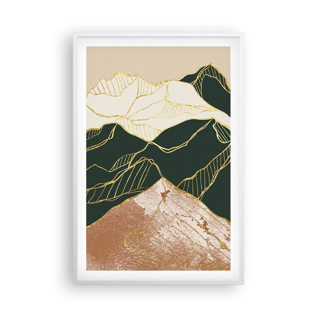 Gerahmtes Poster - Weißer Rahmen - Abstrakt Landschaft Berge - 61x91,5 cm - Wand Bild - Wanddeko - Wandbilder - Kunstposter - Wandposter - Bilderr...