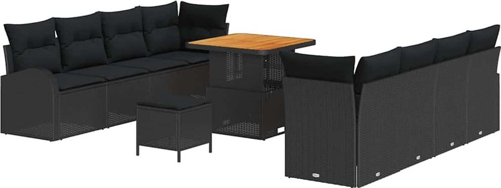 vidaXL Gartensofa-set mit Kissen 11 pcs Schwarz Poly-Rattan