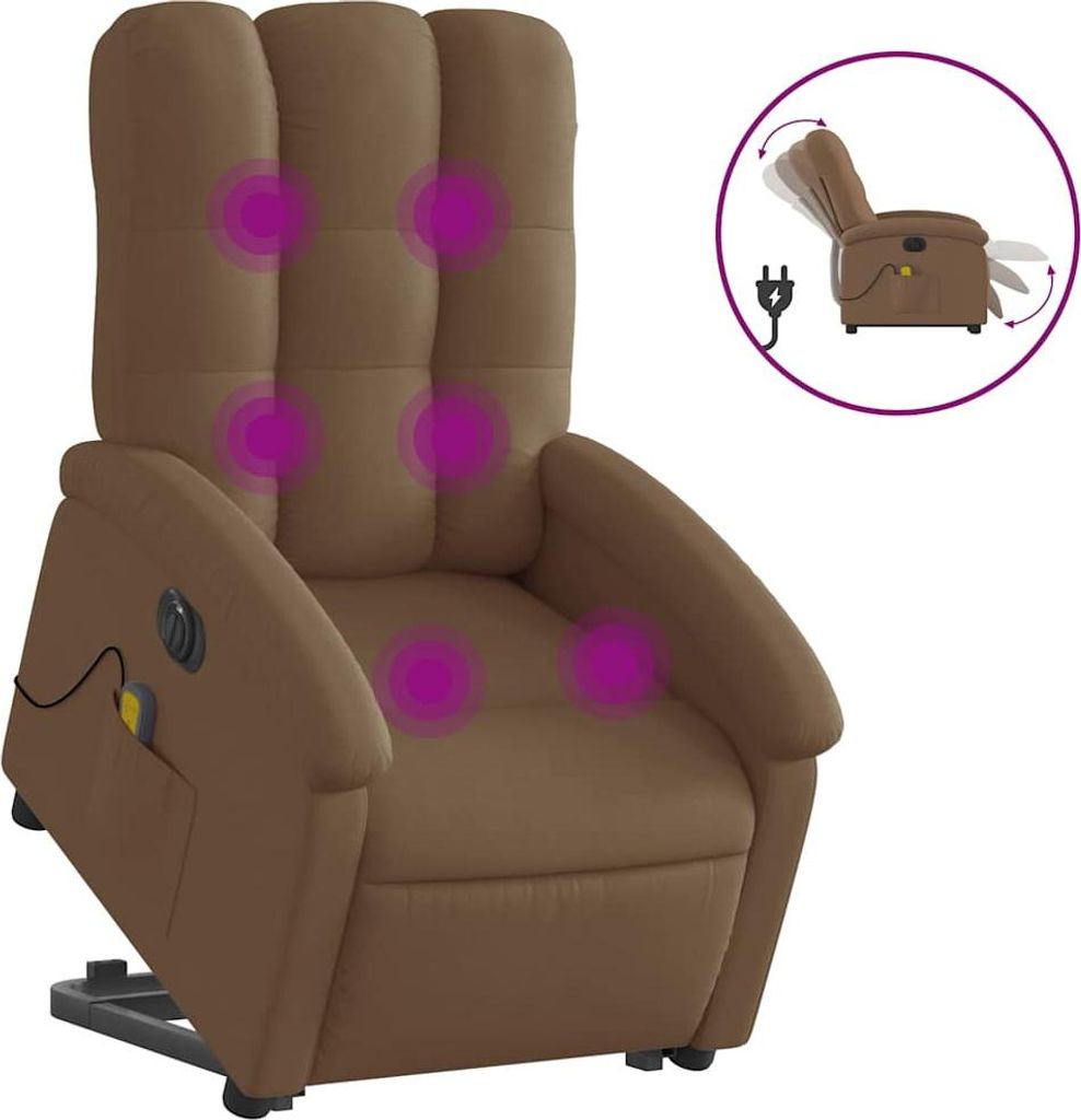 vidaXL Elektrischer Massagesessel mit Aufstehhilfe Braun Stoff