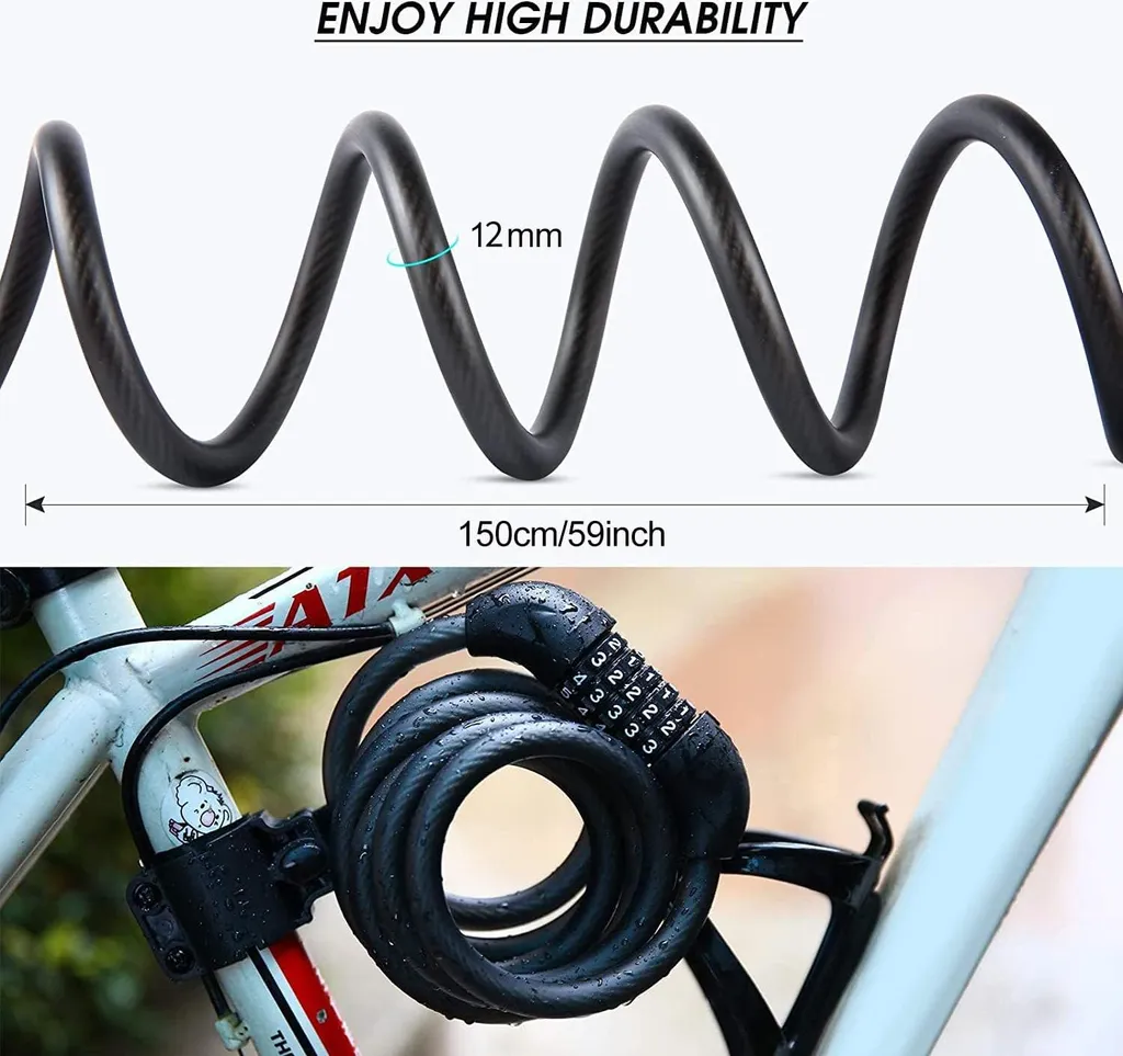 Antivol vélo pour stationnement urbain câble flexible 150cm haute sécurité - 2