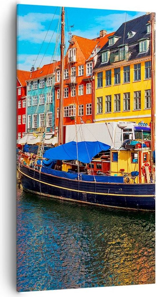 Bild auf Leinwand - Leinwandbild - Einteilig - Kopenhagen Nahavn Schiffe - 65x120cm - Wand Bild - Wanddeko - Wandbilder - Leinwanddruck - Bilder - ...