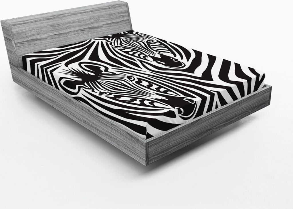 ABAKUHAUS Safari Spannbetttuch, Paar Zebras Eyes Face Heads Bildmuster Künstlerische wilde Tiere Design, 135 x 190 cm, Charcoal Grau Weiß