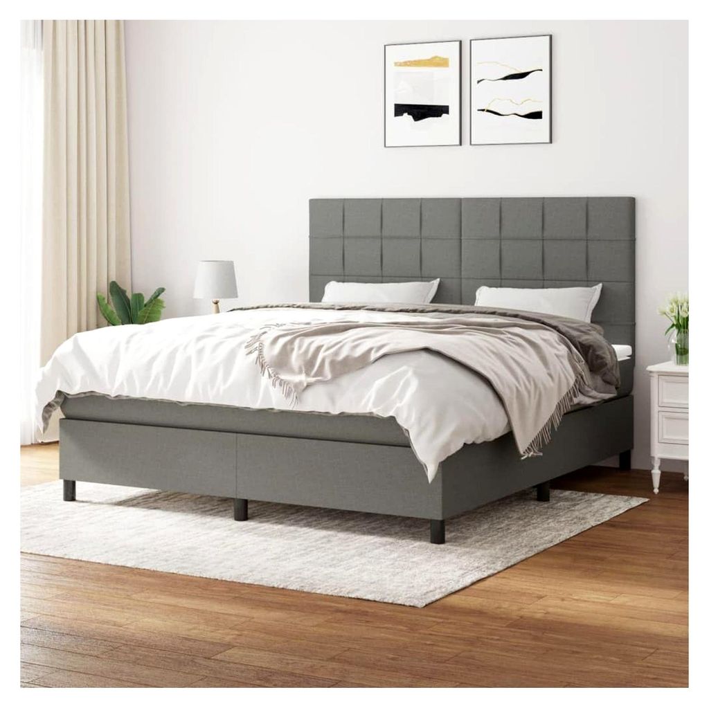 Lattenrost mit Matratze Dunkelgrau 160x200 cm Stoff einfach zu montieren für Schlafzimmer, Hotel, Schlafsaal