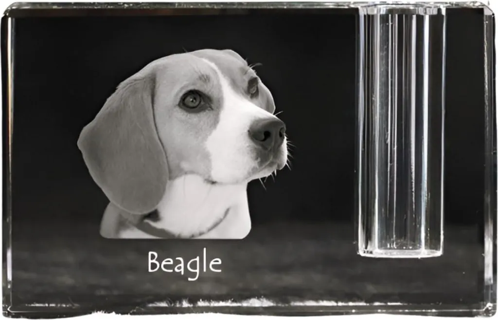 Porte-stylos Beagle en cristal massif, décoration de table unique 11 cm