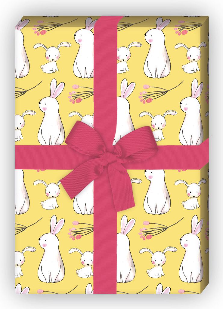 Süßes Geschenkpapier mit Baby Hasen nicht nur zu Ostern, Geburt, gelb - G11667, 32 x 48cm
