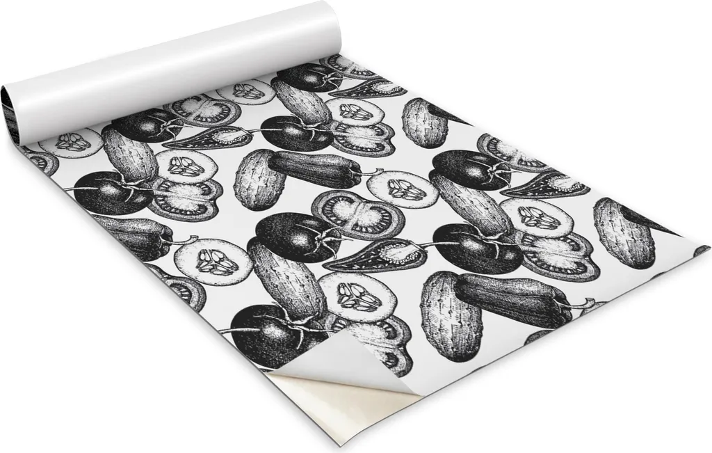 Pellicola autoadesiva per mobili - Pellicola decorativa - Mobili da tavola - Tagliabile su misura - Verdure in bianco e nero - 100 x 50 cm