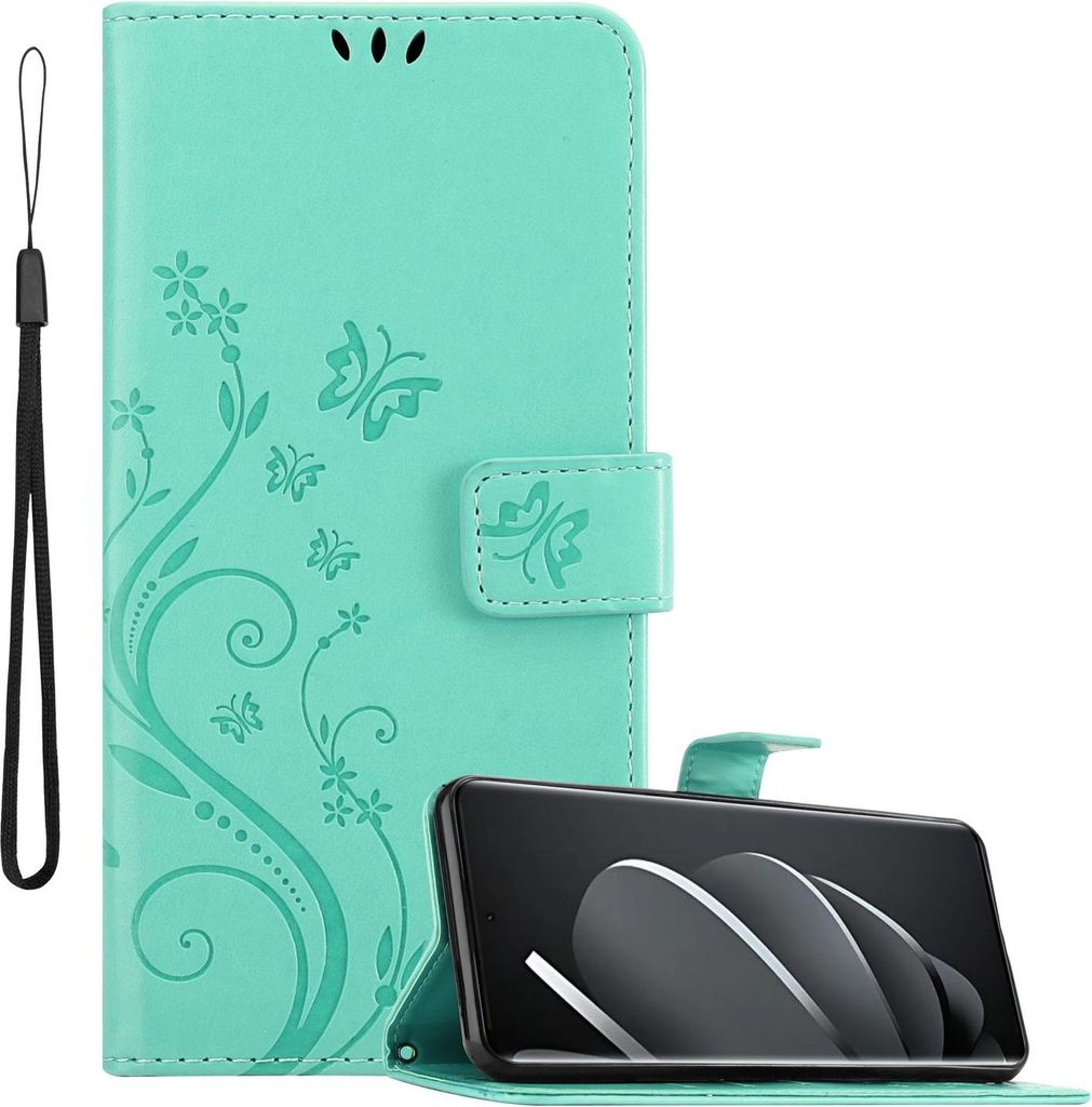 Cadorabo Hülle für Xiaomi RedMi Note 14 Pro 5G Hülle in FLORAL TÜRKIS Schutzhülle im Blumen Design mit Magnetverschluss, Standfunktion und Kar...