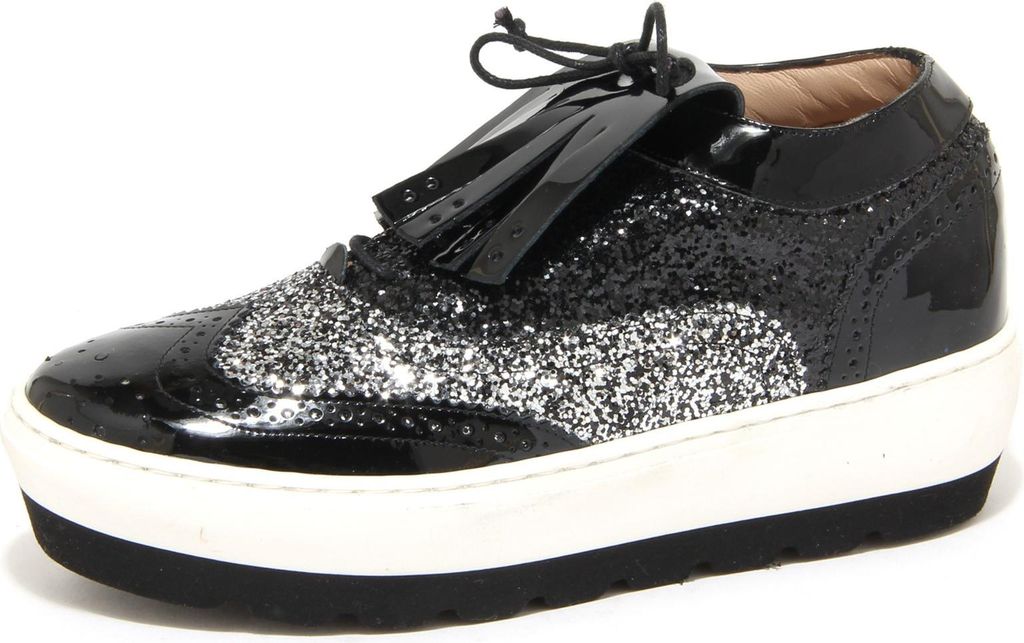 8962N francesina donna SANTA CLARA vernice nero glitter platform schuhe frau