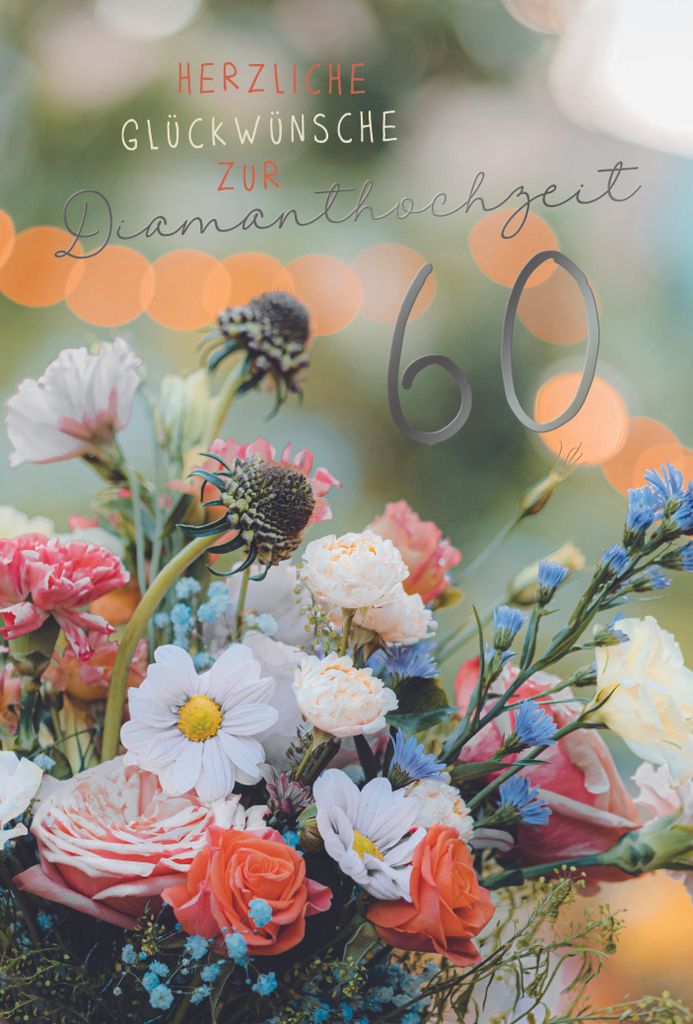 Diamanthochzeit Herzliche Glückwünsche Blumen 60. Hochzeitstag Glückwunschkarte mit Umschlag