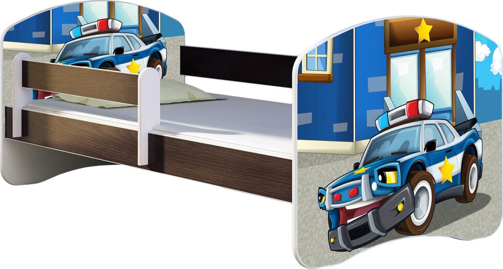 ACMA Jugendbett Kinderbett Junior-Bett Komplett-Set mit Matratze Lattenrost und Rausfallschutz Wenge 38 Polizei 160x80