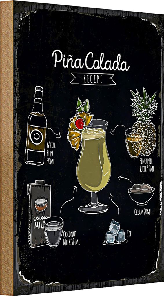 Holzschild Rezept Pina Colada Coktail Recipe 20x30cm